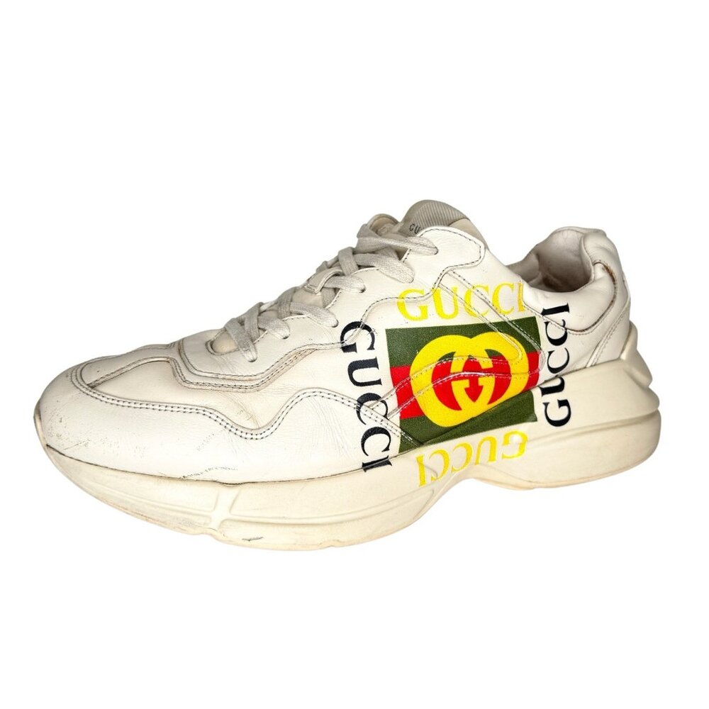 Gucci Mens Apollo Ivory White Leather Sneaker Shoe sz 9.5